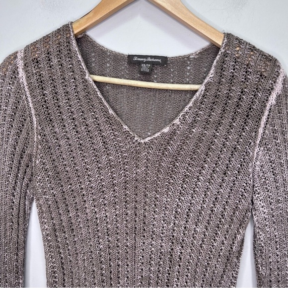 Tommy Bahama Tan Knit Linen Vneck Long Sleeve Shirt Size XS Neutral Classic - Picture 4 of 10